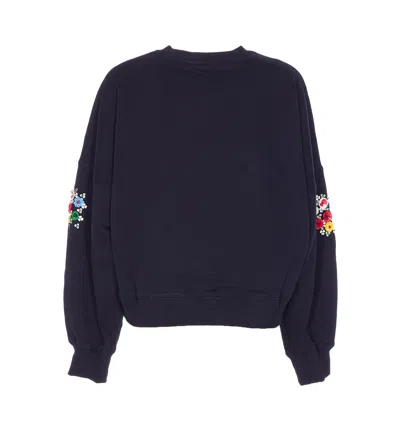 Essentiel Antwerp Navy And Multicolor Cotton Sweatshirt With Floral Sequin And Bead-embellished Embroideries In Black