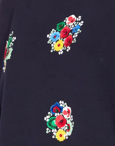 Essentiel Antwerp Navy And Multicolor Cotton Sweatshirt With Floral Sequin And Bead-embellished Embroideries In Black