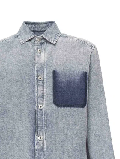 Loewe Cotton Linen Long Sleeve Shirt In Blue