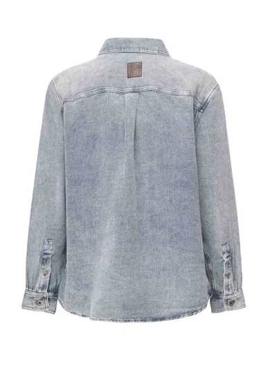 Loewe Cotton Linen Long Sleeve Shirt In Blue