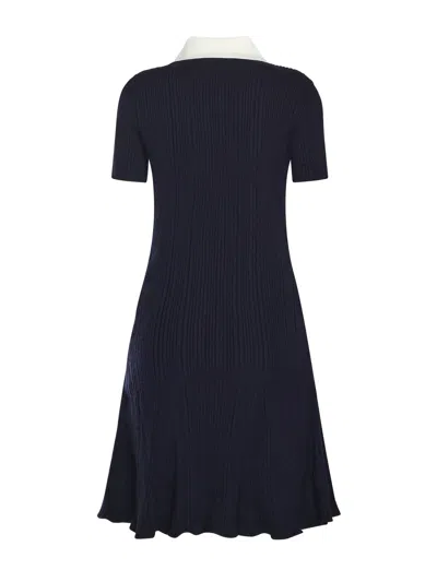Self-portrait Mini Knitted Dress With Contrasting Collar In Blue