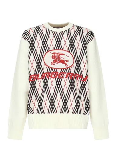 Burberry Men Row Neck Sweather With  Logo Print In Neutral