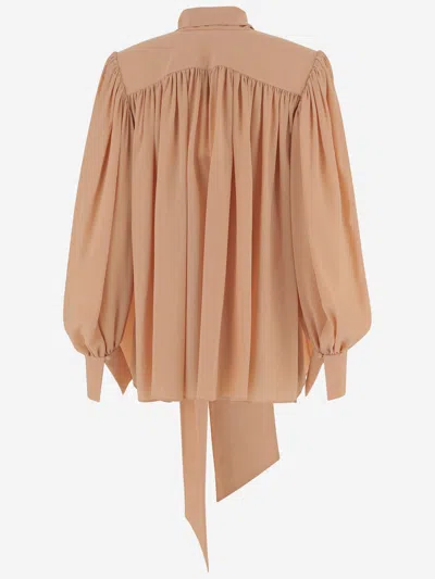 Chloé Silk Tie Neck Blouse With Puff Sleeve In Neutral