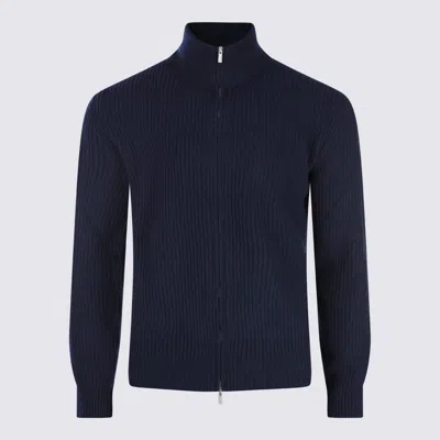 Lardini High Collar Long Sleeve Knit Sweater In Blue