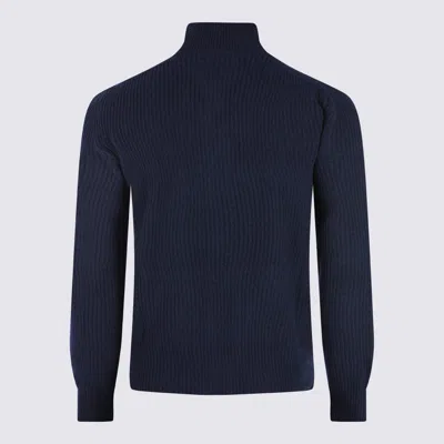 Lardini High Collar Long Sleeve Knit Sweater In Blue