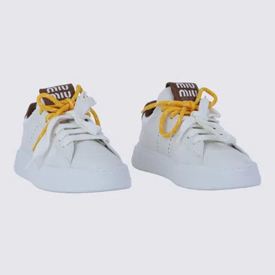 Miu Miu Low-top Leather Sneakers Featuring Contrast Heel Tab In White