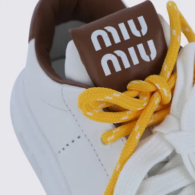 Miu Miu Low-top Leather Sneakers Featuring Contrast Heel Tab In White
