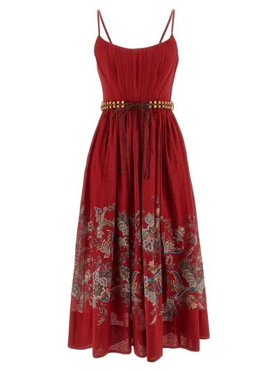 Zimmermann Rhiannon Cotton Corset Midi Dress In Red
