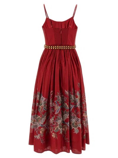 Zimmermann Rhiannon Cotton Corset Midi Dress In Red