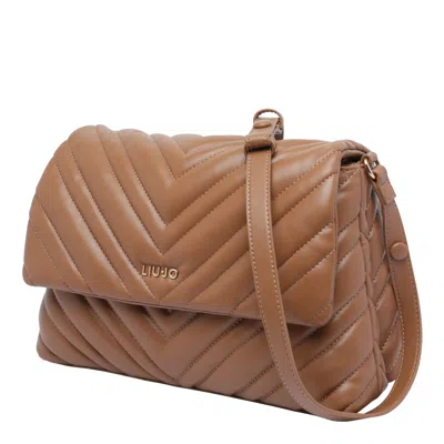 Liu •jo Medium Grigio Handbag With Quilted Chevron Design In Brown