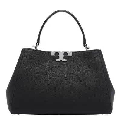 Tory Burch Eleanor Mini Satchel In Hammered Leather Black In Black