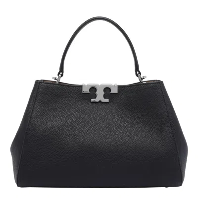 Tory Burch Eleanor Mini Satchel In Hammered Leather Black In Black