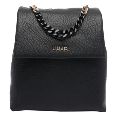 Liu •jo Textured Backpack With Chain Handle And Straps In Black