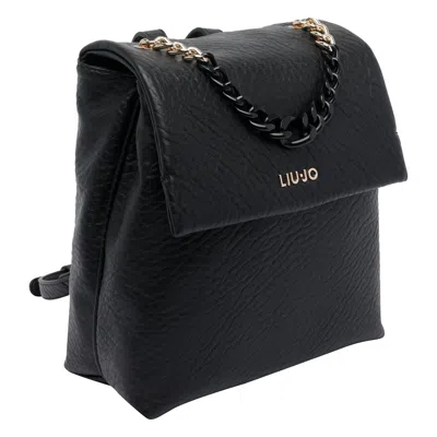 Liu •jo Textured Backpack With Chain Handle And Straps In Black