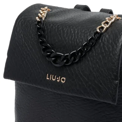 Liu •jo Textured Backpack With Chain Handle And Straps In Black
