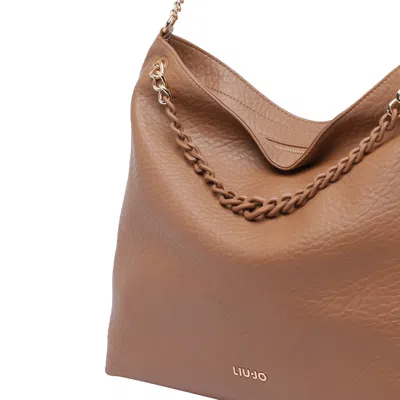 Liu •jo Chain Strap Hobo Shoulder Bag Textured Finish In Brown