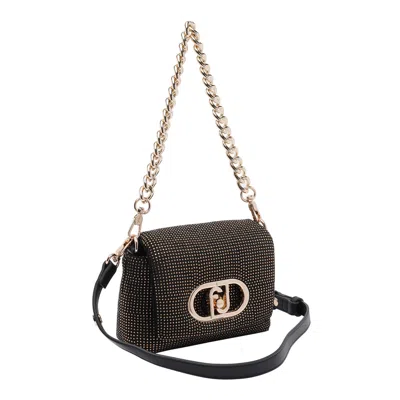 Liu •jo Gold Logo Shoulder Bag With Chain Strap In Black