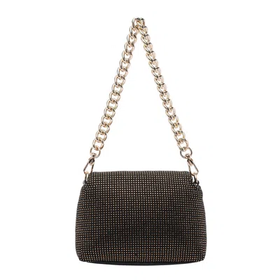 Liu •jo Gold Logo Shoulder Bag With Chain Strap In Black