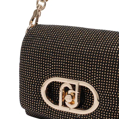 Liu •jo Gold Logo Shoulder Bag With Chain Strap In Black
