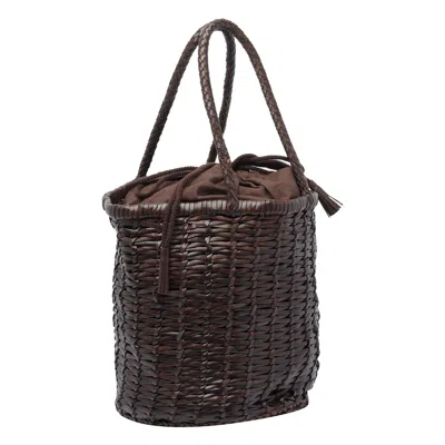 Dragon Diffusion Large Woven Bucket Bag With Top Handles In Brown