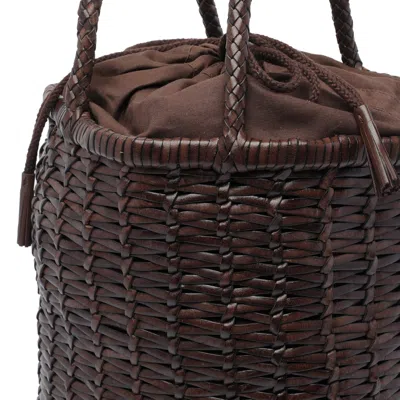 Dragon Diffusion Large Woven Bucket Bag With Top Handles In Brown