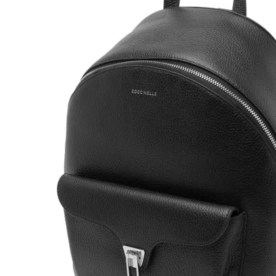 Coccinelle Minimalist Zip-closure Backpack With External Pocket In Black