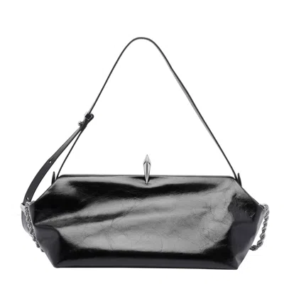 Benedetta Bruzziches Shoulder Bag Metallic Structured Shape In Black