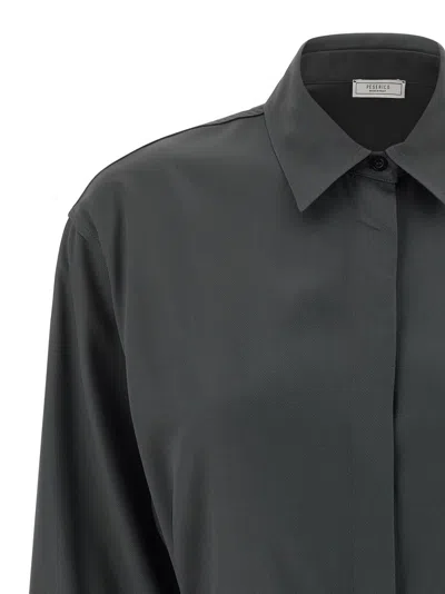 Peserico Fluid Viscose Twill Shirt With Jewel-detail Cuffs In Black