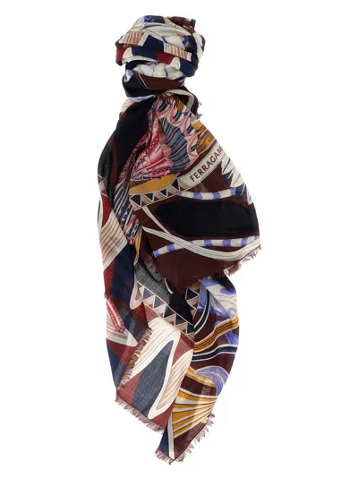 Ferragamo Rectangular Scarf Featuring Intricate Pattern In Black