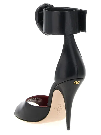 Valentino Embellished Rose Leather Sandals In Black