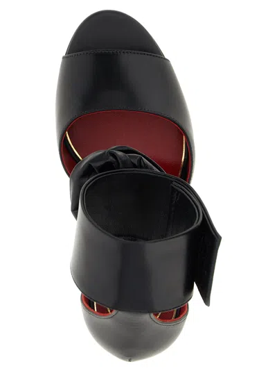 Valentino Embellished Rose Leather Sandals In Black