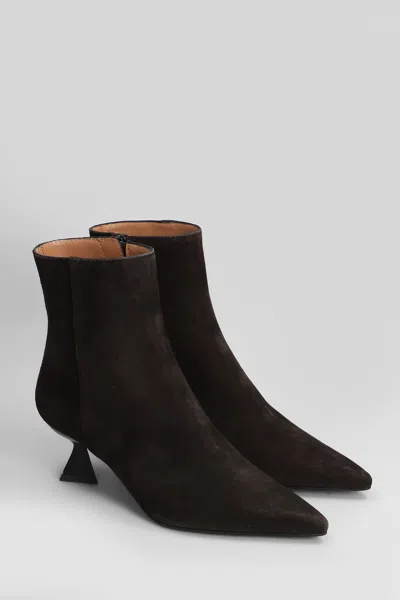 Roberto Festa Jina High Heels Ankle Boots In Dark Brown Suede In Brown