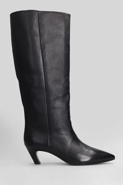 Ash Violet High Heels Boots In Black Leather In Black