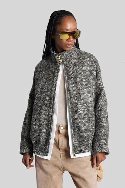 Darkpark Herringbone-pattern Bomber Jacket In Gray