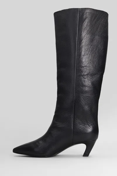Ash Violet High Heels Boots In Black Leather In Black