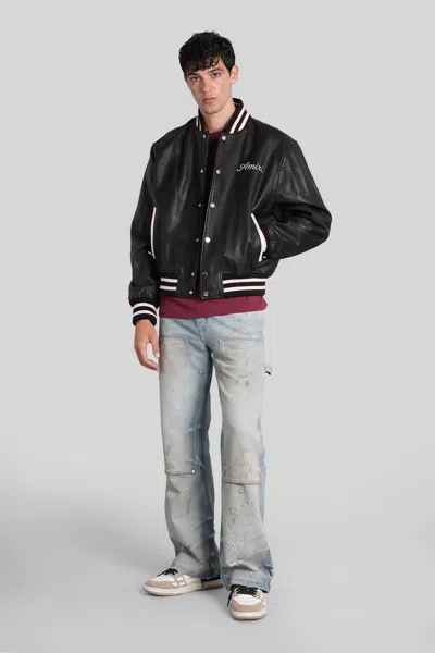Amiri Leather Jacket With Elasticized Collar And Cuffs In Black