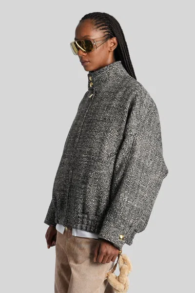 Darkpark Herringbone-pattern Bomber Jacket In Gray