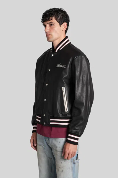 Amiri Leather Jacket With Elasticized Collar And Cuffs In Black