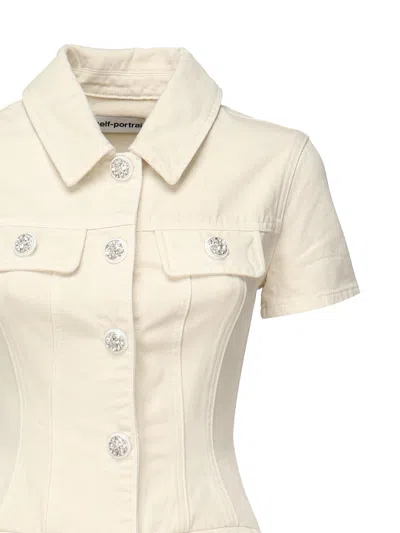 Self-portrait Structured Beige Dress With Classic Collar And Flap Pockets In Neutral