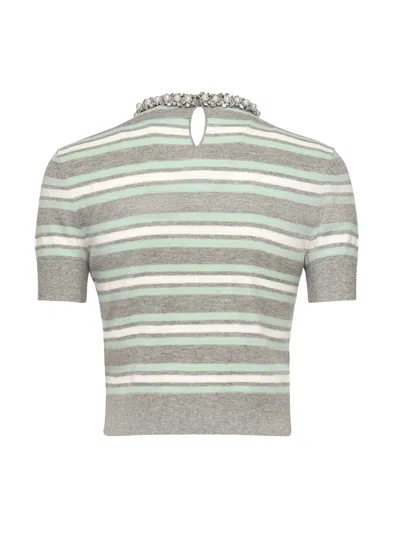 Self-portrait Fitted Grey Top With Striped Pattern And Round Neckline In Animal Print