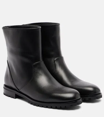 Manolo Blahnik Leather Ankle Boots In Black