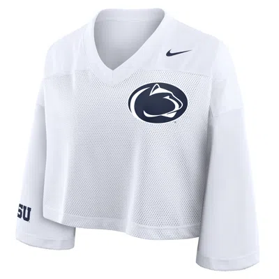 Nike White Penn State Nittany Lions Cropped Mesh Dri-fit Fashion Jersey In White