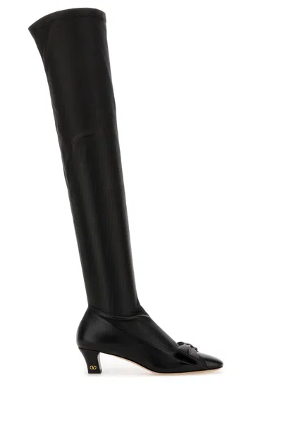 Valentino Over-the-knee Stiletto Bow Detail Boots In Black