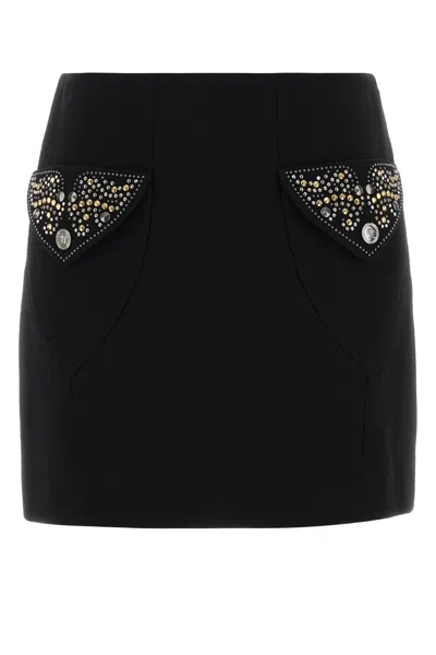 Versace Chic Fitted Mini Skirt With Embellished Pockets In Multi