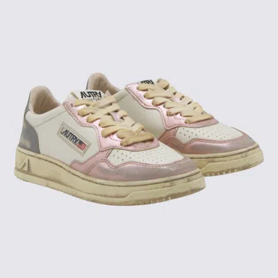 Autry White And Grey Sup Vint Low Metal Sneakers In Animal Print