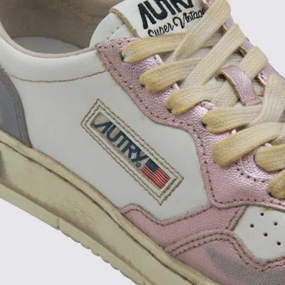 Autry White And Grey Sup Vint Low Metal Sneakers In Animal Print