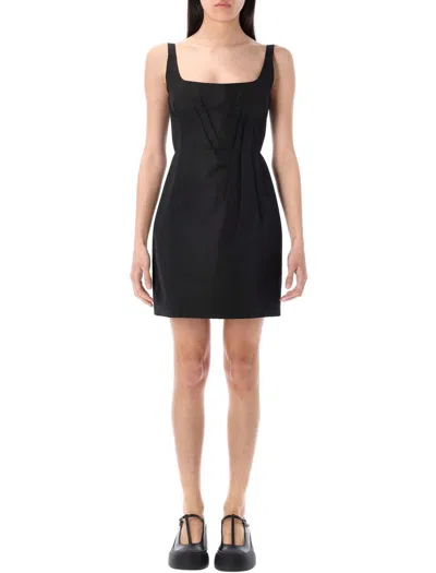 Marni Bonded Popeline Mini Dress In Black