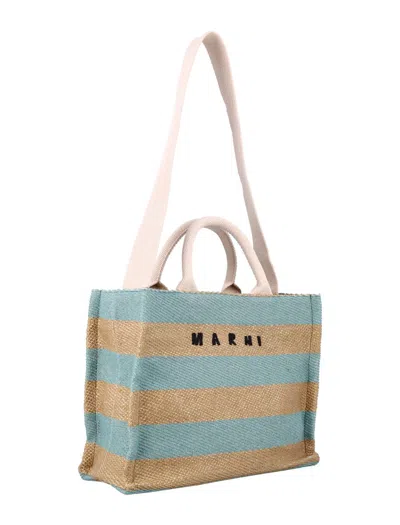 Marni Raffia-effect Small Tote Bag In Blue