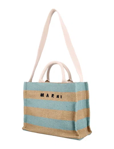 Marni Raffia-effect Small Tote Bag In Blue