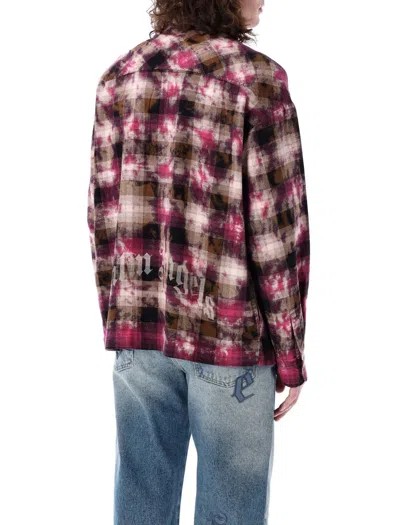 Palm Angels Curved Logo Check Shirt In Burgundy